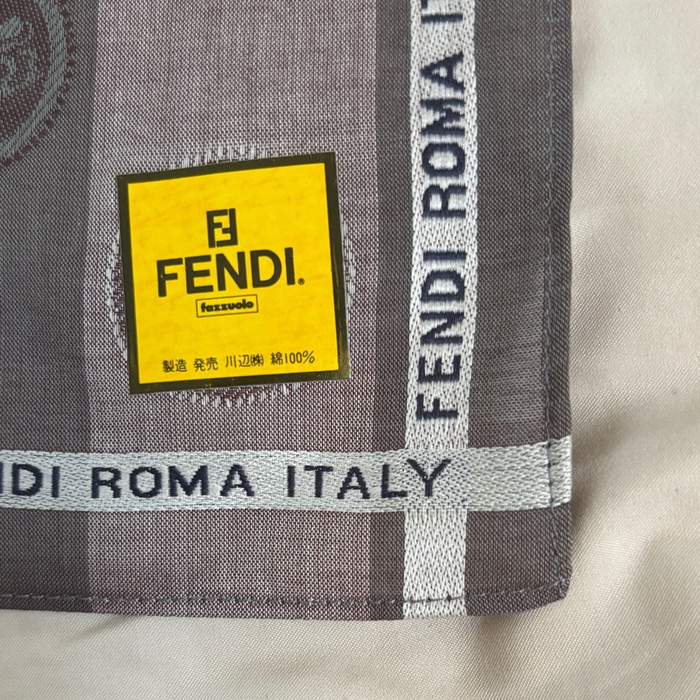 Fendi Roma Italy Zodiac Scarf Handkerchief Pocket Square gray black stripes 18” - Picture 10 of 14